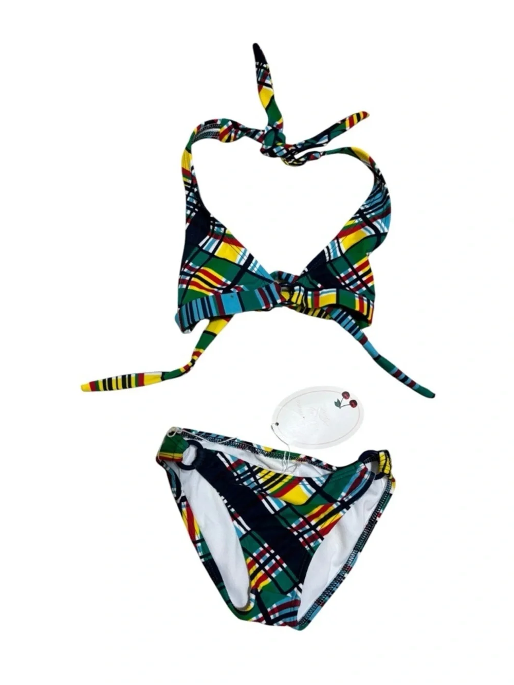 SHOSHANNA KIDS PLAID RING HALTER BIKINI Baby Girl Tropical Plaid Swim set.